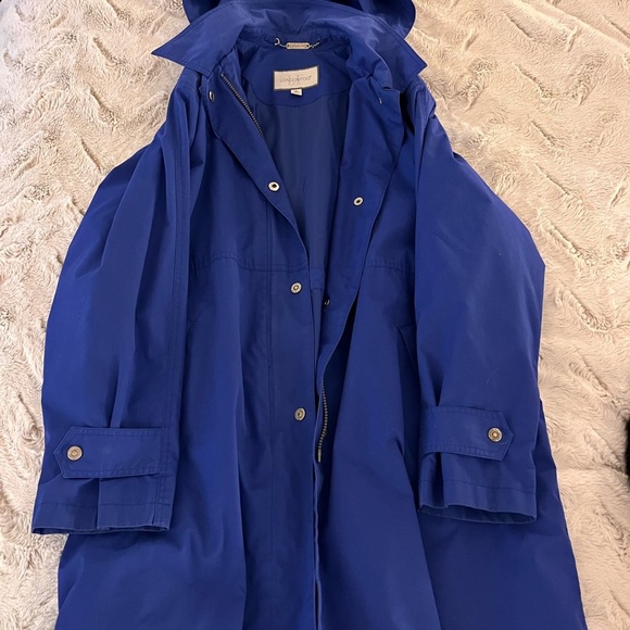 Vintage London Fog Blue Rain Trench Coat Hood Preppy Old Money Dopamine Gorpcore - Picture 6 of 12